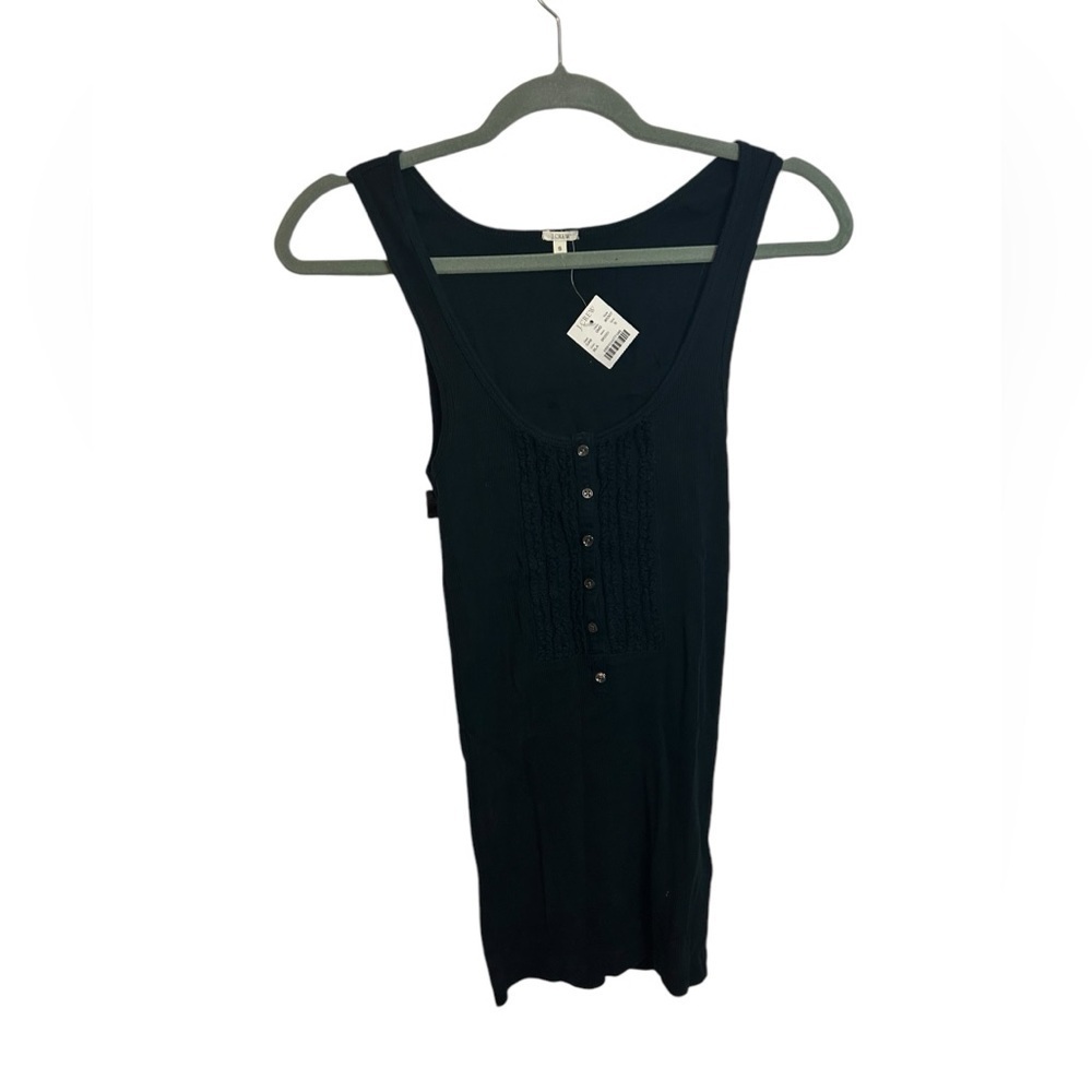 NWT J.Crew Black Ribbed Ruffle Henley Tank